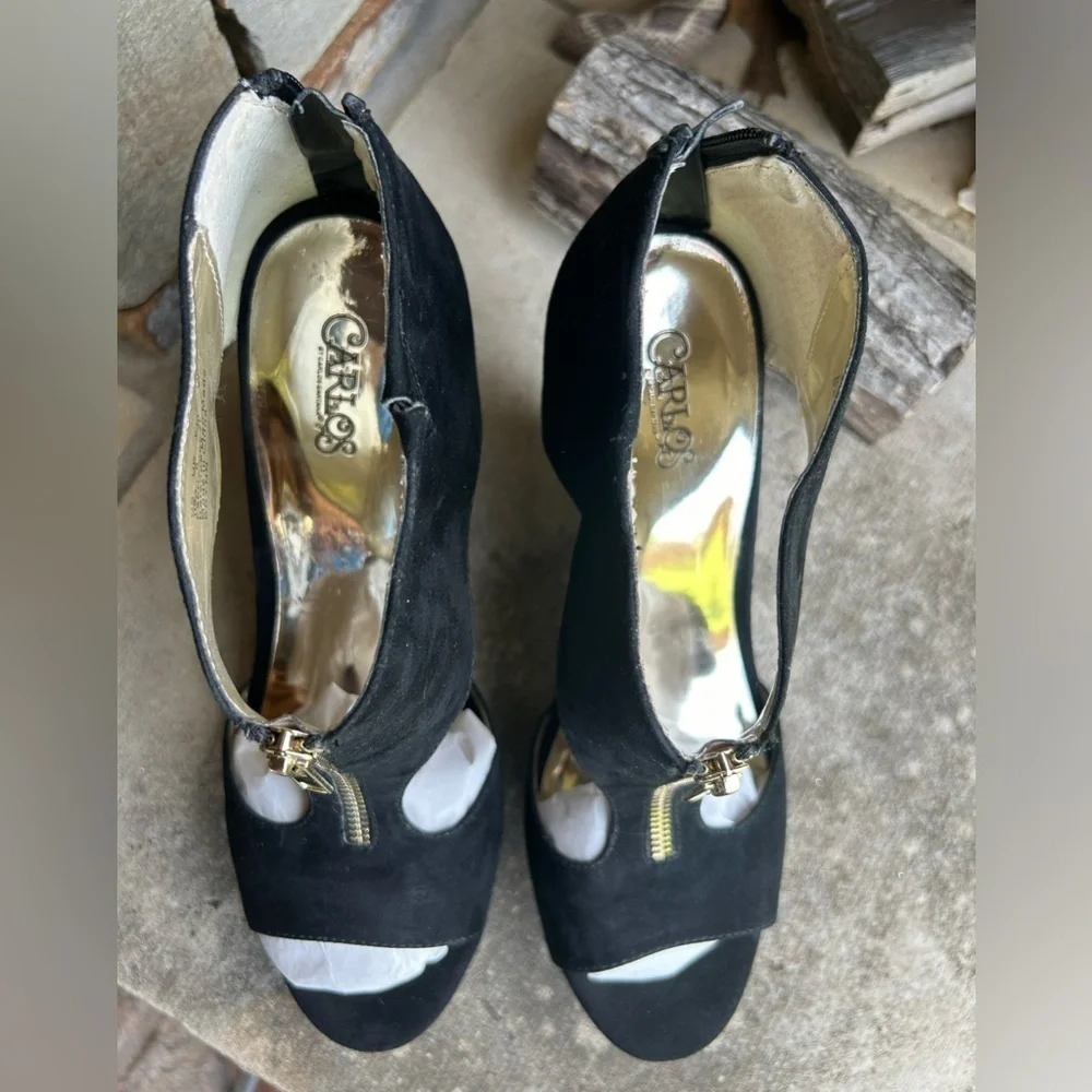 Carlos by Carlos Santana Brynn Black platform wedge sandal w/back zip Sz-10.  P‎